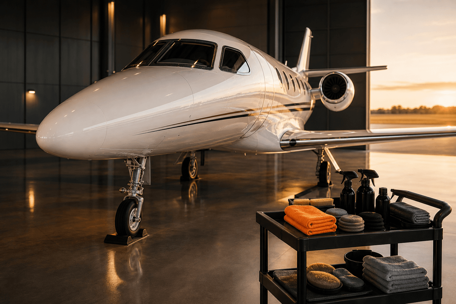 Professional XAE Detailing aircraft service inside a hangar